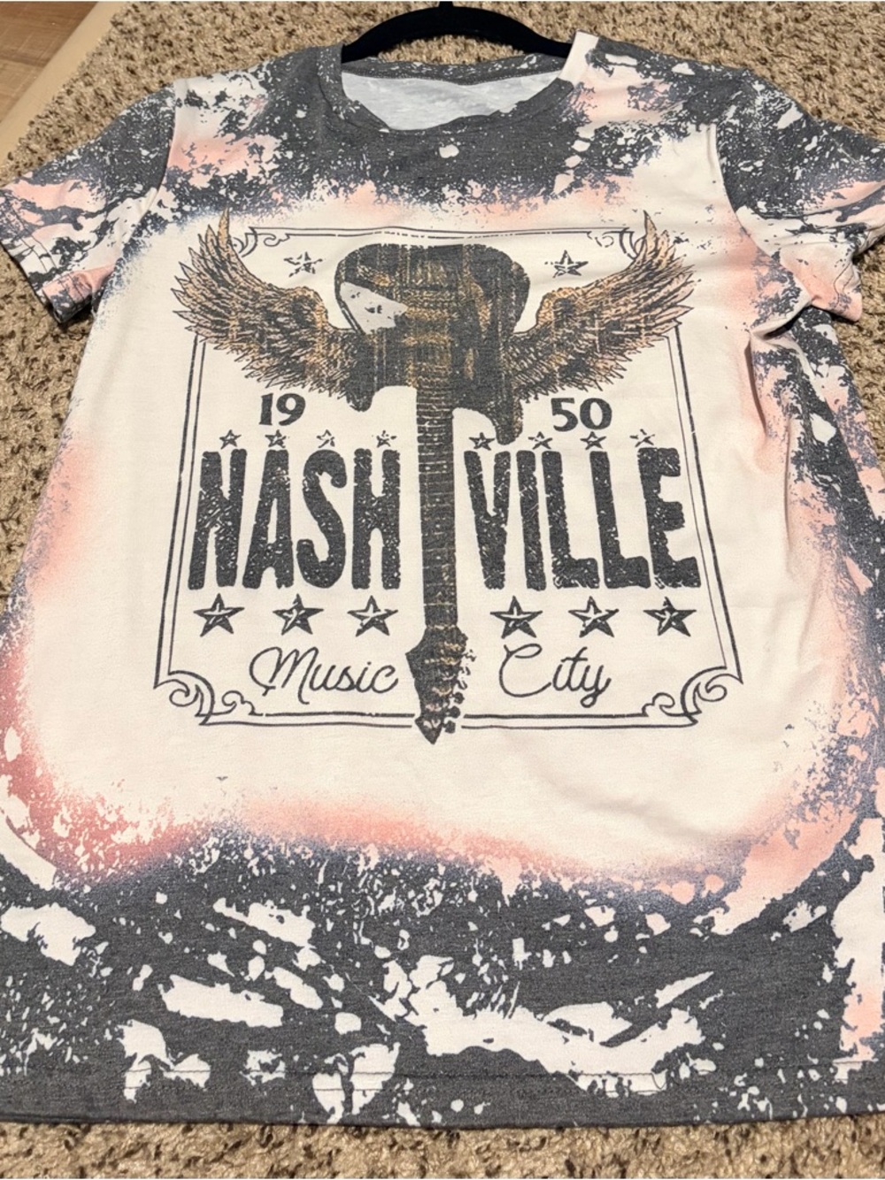 Nashville Graphic Tee - Women's Distressed Black & Cream Music City T-Shirt - Picture 2 of 3